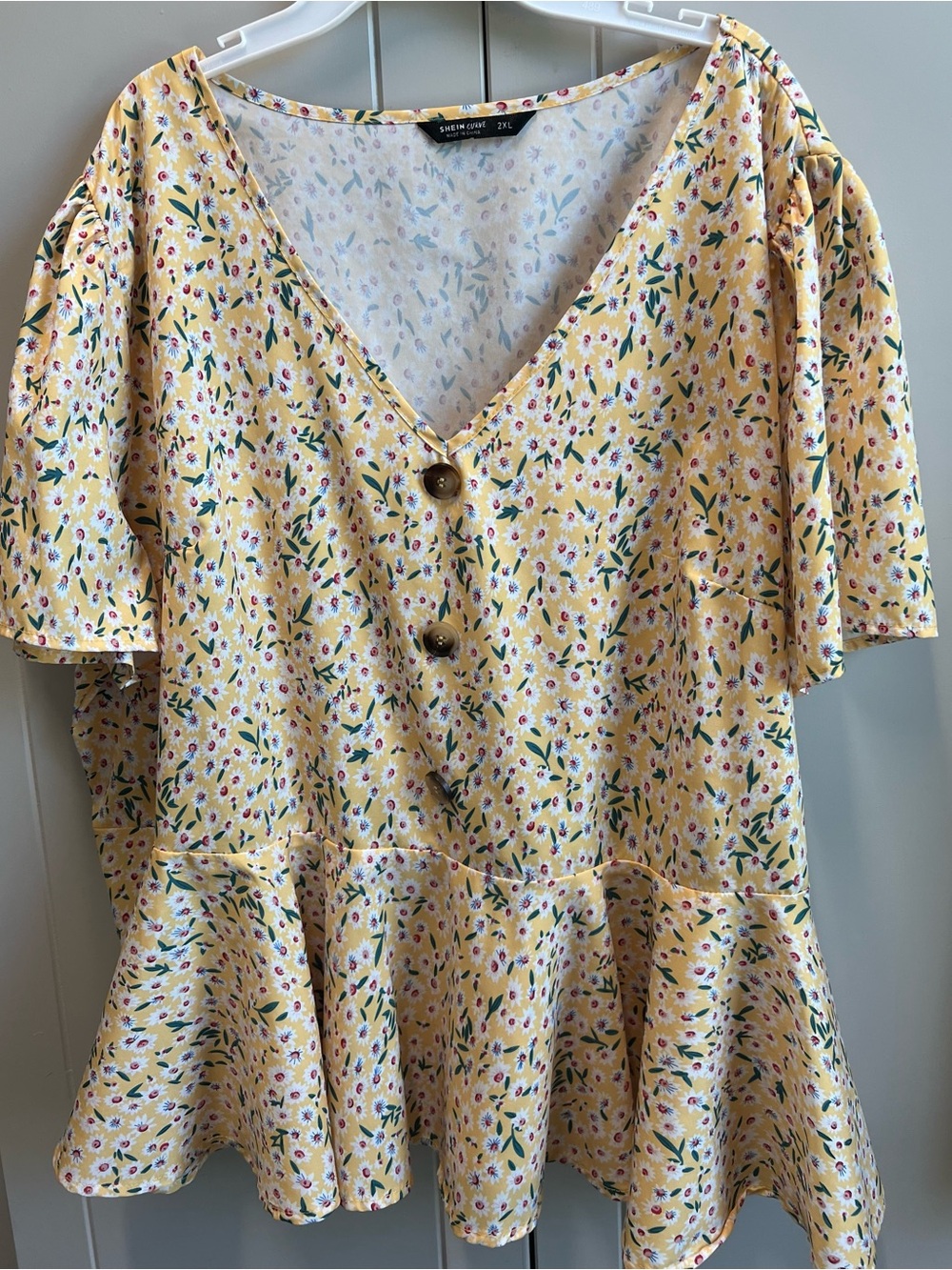 Yellow Floral Button Front peplum top